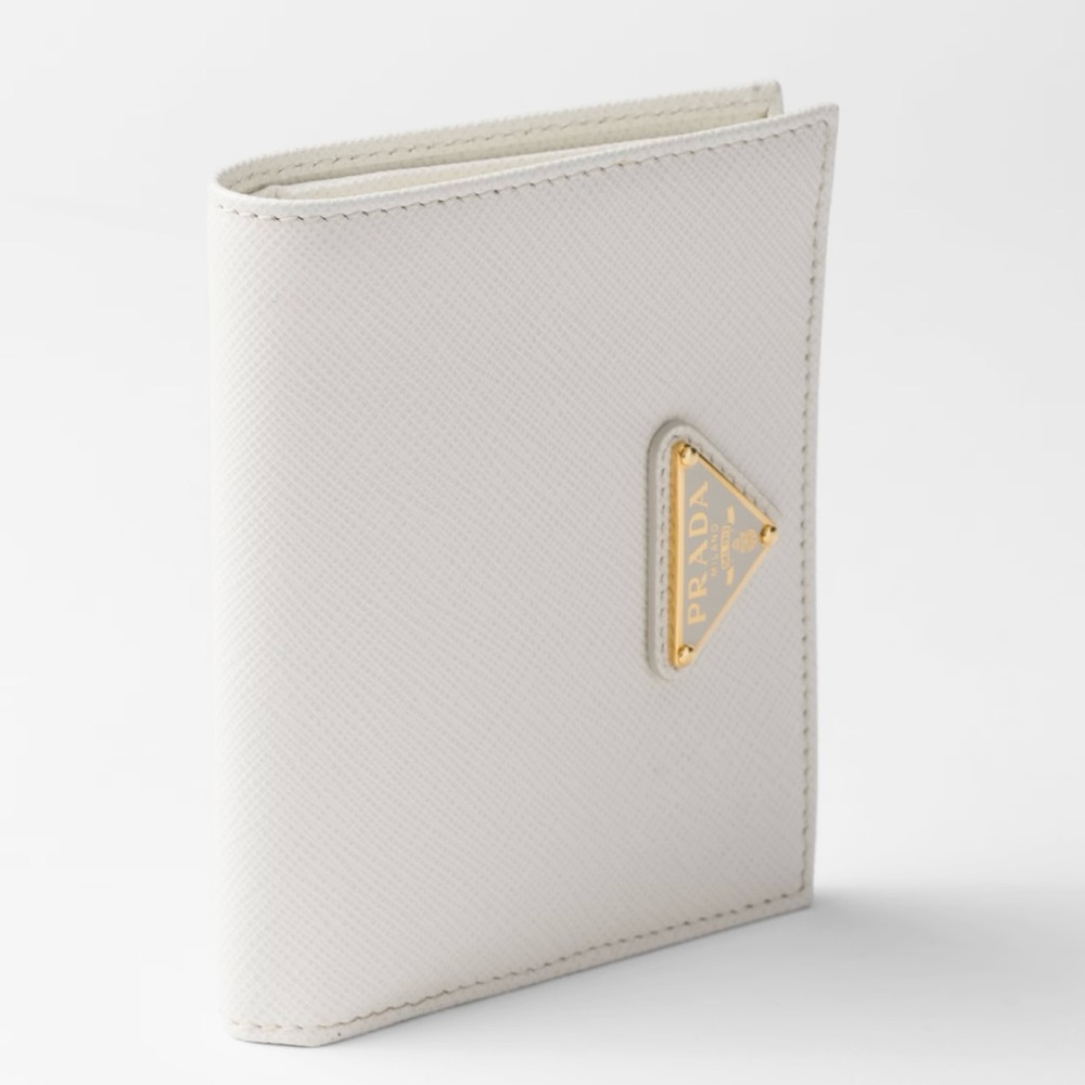 Prada Saffiano Small  Gold Plaque Wallet